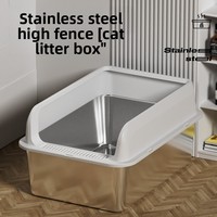 Bac à litière pour chat en acier inoxydable 304, extra large, ouvert, écologique, anti-éclaboussures, facile à nettoyer, avec un espace intérieur de 20 L