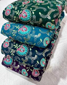 Tela Georgette bordada de alta calidad, transpirable, suministrada por la India, tul, poliéster, tejido para boda, artículos disponibles en stock - Product Image 3