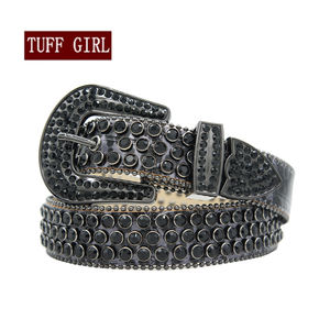 Sabuk kulit ular Retro untuk pria, sabuk kulit mewah bertatahkan safir Rubi, berlian imitasi berkilau biru gradien - Product Image 4