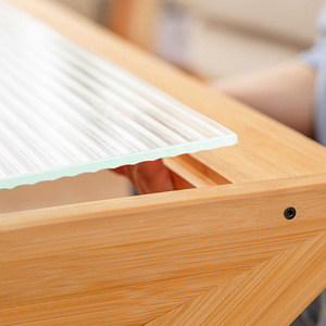 Glass Coffee <b>Table</b> Natural <b>Wood</b> Rattan Top Tempered Glass Rectangular Simple Design For <b>Small</b> Homes - Product Image 4