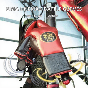 Gants de boxe en cuir Boxing Life, à doigts entiers, avec fermeture à lacets au poignet, équipement d'entraînement pour adultes, rouge et noir - Product Image 2