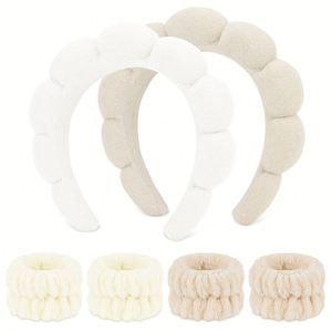 Set de Diademas Trenzadas Color Block con Pulseras, Diadema Suave de Felpa para Lavar la Cara, Maquillaje, Spa, Cuidado de la Piel, Regalo de 4 Piezas - Product Image 6