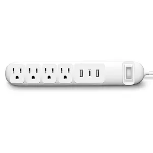 Wholesales 4 AC Outlets and 3 USB Ports Extension Socket US Standard Surge Protector Power strip with Type C PD 18W