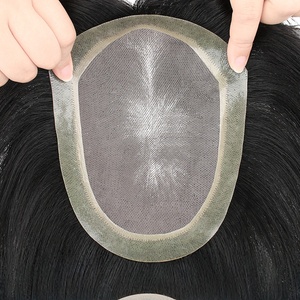 Parrucca da <span class=keywords><strong>uomo</strong></span> leggera Full Mesh in tessuto a mano copritesta calva naturale invisibile con bordo biologico del cuoio capelluto, blocco per capelli traspirante - Product Image 2