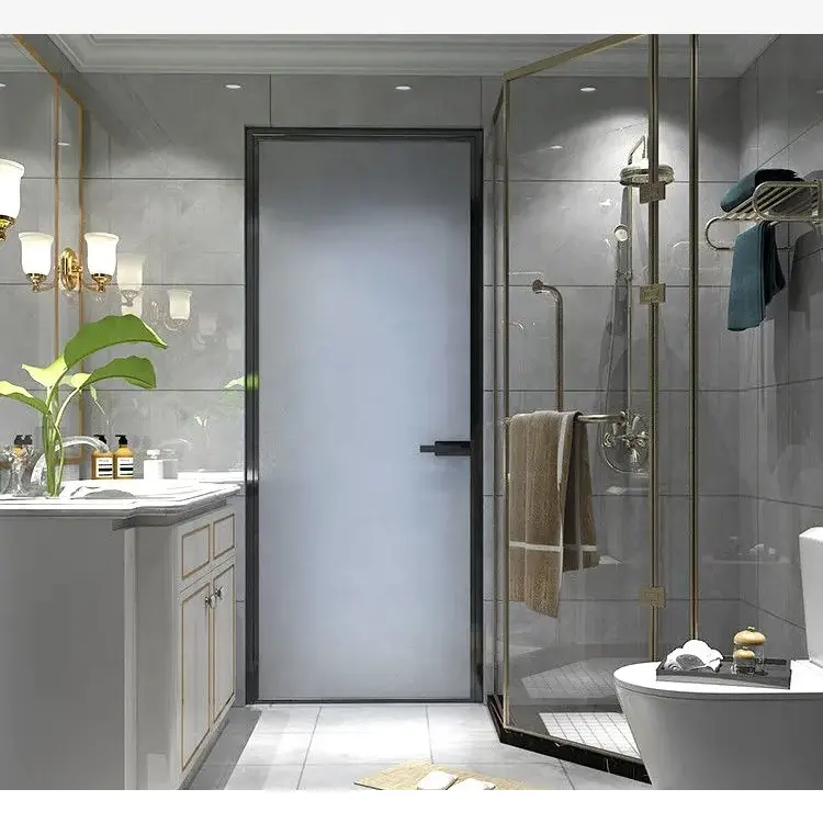 Telaio sottile e stretto senza cornice in alluminio vetro porte bagno wc cucina battente porta divisoria interna porte divisorie
