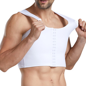 Men's Breast Shaping Compression Vest With Zipper And Hooks White Nylon <b>Back</b> <b>Support</b> For Body Shaping - Product Image 2