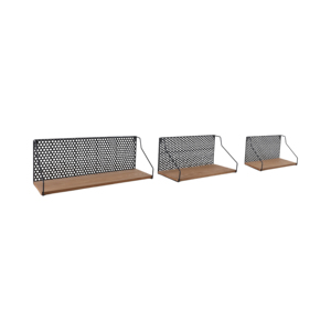 Estantes rectangulares de pared con respaldo de hierro perforado y superficie de madera para decoración del hogar y organizador de almacenamiento - Product Image 2