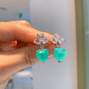 Fashion Brass Heart Cut 10*10mm Paraiba Cubic Zirconia Bulk Necklace <b>Earrings</b> <b>Set</b> Eco-friendly Copper Jewelry <b>Set</b> Wholesale - Product Image 5