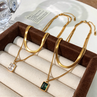 Collier pendentif en moissanite VVS1 verte taille radiant S925, chaîne serpent double couche, empilable, bijou vintage tendance, cadeau pour fête