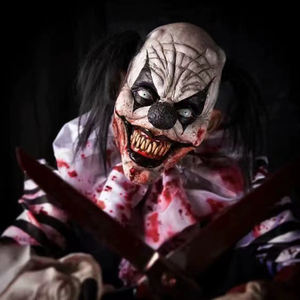 หน้ากากตัวตลกปีศาจทำจากยางลาเท็กซ์เหมือนจริง พร้อมวิกผม หน้ากากซอมบี้ยิ้มเต็มหน้า อุปกรณ์แต่งกายสำหรับคอสเพลย์ฮาโลวีน - Product Image 2