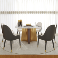 Table à manger ronde en marbre Pandora, 6 places, moderne et luxueuse, avec plateau tournant en pierre frittée, en stock, livraison directe depuis les États-Unis, VOXHOME USA