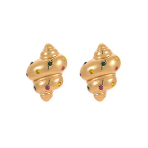 Pendientes Elegantes de Estilo Francés, de Acero Inoxidable, Chapados en Oro, con Forma de Croissant, con Conchas y Circonitas Coloridas, Geométricos - Product Image 6