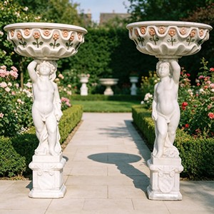 Fioriera in Marmo Rosso Tramonto con Rilievo Angelo Intagliato a Mano, Urna per Fiori in Pietra per <span class=keywords><strong>Giardino</strong></span> di Villa Europea, Classica Urna in Pietra Supportata <span class=keywords><strong>da</strong></span> Cherubini - Product Image 5