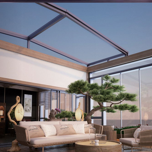 Jardin d'hiver moderne à toit incliné, véranda autoportante rétractable en aluminium et verre trempé, véranda <span class=keywords><strong>mobile</strong></span> 4 saisons pour villa - Product Image 4