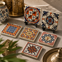 Carreaux de sol en céramique marocains peints à la main, résistants à l'usure et antidérapants, texture fleurs et plantes pour la décoration de cuisines et restaurants