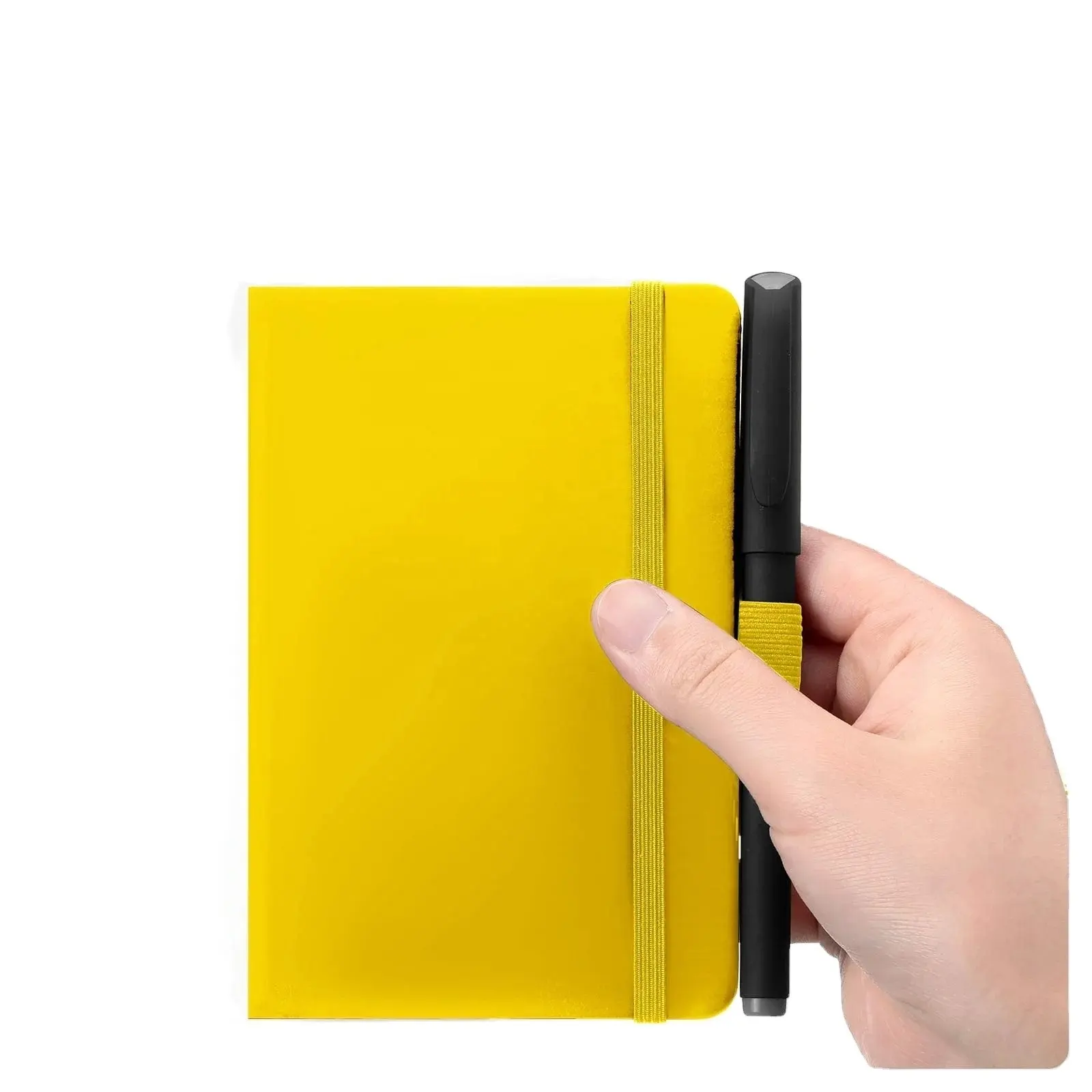 Yellow Color Customized Cover Title A6 Hardcover Pocket Notebook College Ruled Notepad with Pen Holder