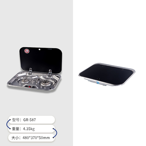 RV & Cắm Trại Bếp Ga Bằng Thép Không Gỉ Hai Đầu Đốt GR-587 Có Nắp Kính Cường Lực - Product Image 2