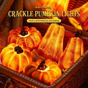 Decoraciones de Calabazas Brillantes con Pilas, de Plástico, para Halloween, Decoración de Mesa para Fiestas en Interiores, Calabazas con Textura Agrietada Naranja - Product Image 6