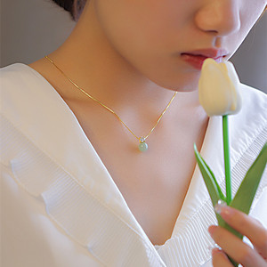 Single Hetian Jade Diamond Necklace Ball Shape Claw Setting Everyday Wear Clavicle Chain Geometric Design Lucky Bead Choker - Product Image 1