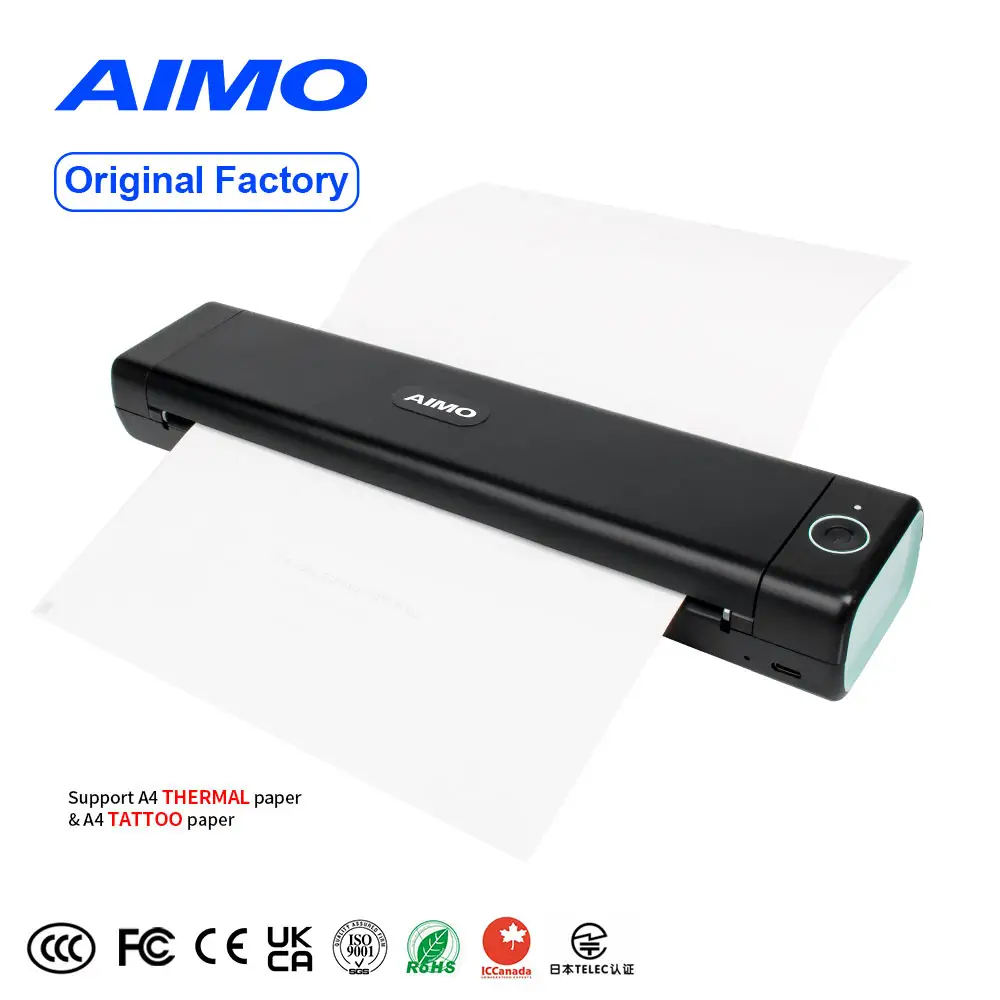 AIMO printer portabel Mini 8 inci, Printer termal nirkabel 8 inci tanpa tinta, printer stiker A4