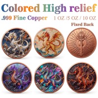 Pièce de monnaie en cuivre pur 999 de 1 oz, motifs animaux de dessins animés, divers styles, série Dragon, UV 3D, couleur haute définition, édition collector, pièce de monnaie en cuivre