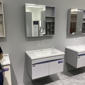 מכירת חיסול של WJL - ארון אמבטיה מודרני מינימליסטי מאלומיניום, תלוי על הקיר, עם כיור ומראה מגדילה. - Product Image 2