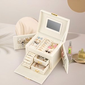 Fabric Jewelry Storage <b>Box</b> Multi-Compartment Organizer with Mirror <b>Lock</b> & Handle for Necklaces & Rings 6-10L Capacity - Product Image 1