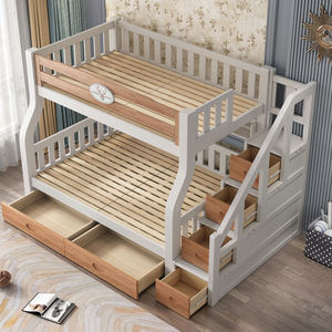 Mueble de dormitorio para niños, cama de madera maciza con dibujos animados, <span class=keywords><strong>litera</strong></span> para almacenamiento de escaleras, mesa de estudio con tobogán, barato - Product Image 3