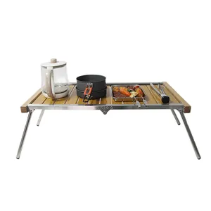 Portable Stainless Steel Folding Camp Dining Table Set Outdoor Camping Kitchen Furniture Rollmop Mesh Pool Coffee Table Small