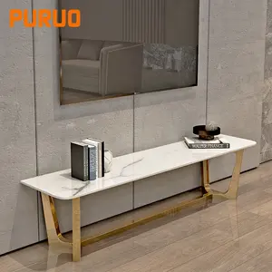 PURUO kaffee tisch marmor top gold metall basis tv schrank ständer für wohnzimmer