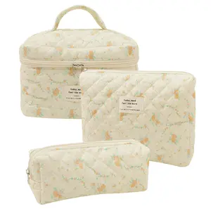2024 Small Fresh Cute Cotton Makeup Bag Niche Portable Toiletry Storage Bag Floral Cute Quilting Bag