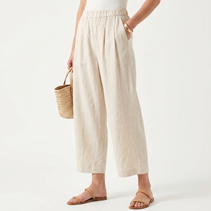 <span class=keywords><strong>Pantaloni</strong></span> Estivi in Lino Personalizzati per <span class=keywords><strong>Donna</strong></span>, Tinta Unita, Casual, Gamba Larga, Vita Elastica, Alta Qualità - Product Image 1