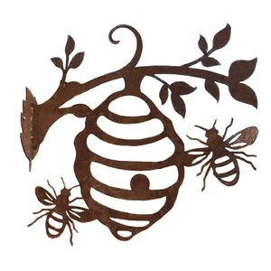 Décoration murale moderne en fer forgé abeille style ferme, nature morte rustique, décoration démontable, nid d'abeille en métal fait main, décoration suspendue pour la maison 25x30cm - Product Image 1