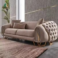 Canapé de salon en velours en forme de U, haut de gamme et luxueux ; design minimaliste de style italien ; canapé en acier inoxydable massif