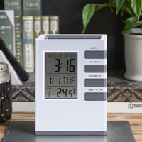 Digitaler LCD-Bildschirm Temperaturanzeige Tischuhr Stifthalter Kalender Schlummerfunktion Schreibtisch-Organizer Büro Geschenk