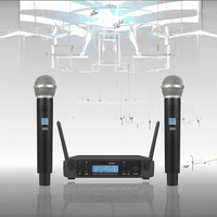 GLXD24 Système de microphones dynamiques à deux canaux UHF sans fil MIC à main Construction en plastique pour scène, église, mariage
