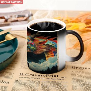 Taza Mágica Redonda Clásica de 11 oz, Cerámica Negra Esmerilada, Taza de Té que Cambia de Color con el Calor - Product Image 5
