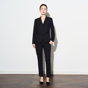 Navy Blue Women's Suit Set Three Quarter Sleeve Anti-Wrinkle Formal Spring <b>Work</b> Uniform - Product Image 2
