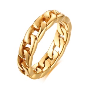 Anillos de Moda Chapados en Oro de 18K, Joyería para Mujer, Anillo de Acero Inoxidable con Eslabones Cubanos - Product Image 2
