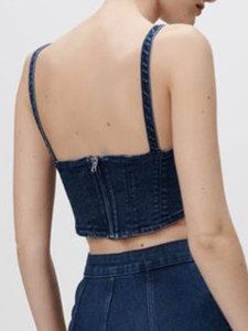 Débardeur bustier coréen en jean sexy pour femme, col carré, couleur unie, style cami, sans manches, vente en gros pour l'été - Product Image 2