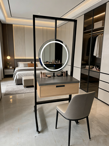 Salon or Barber Shop Double Sided Complete Metal <b>Workstation</b> with Round Led Back-Lit Mirrors - Product Image 3