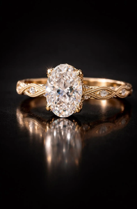 Bague de fiançailles et de mariage en diamant de laboratoire taille ovale, style Art Déco vintage, plaqué or rose platine, faite à la main, bague unique - Product Image 4