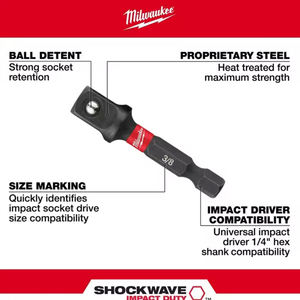 <strong>Milwaukee</strong> 48-32-5033 SHOCKWAVE Impact Hex Shank <strong>Socket</strong> Adapter <strong>Set</strong> 3PC Durable Professional Alloy76 Steel Tool Accessories - Product Image 2