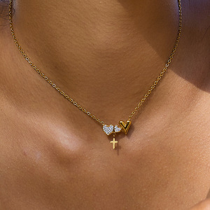 MW Dolce Romantica Collana con Ciondolo a Cuore in Acciaio Inossidabile Placcato Oro 18K con Diamante e Catena a Bambù Liscia - Product Image 2