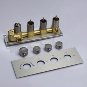 <strong>Thermostatic</strong> <strong>Shower</strong> <strong>Valve</strong> Triple Handle 3 Outlet Diverter Solid Brass Construction Brushed Finish Modern Design for Bathroom Use - Product Image 4