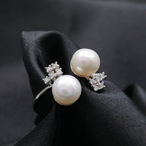 Đồ Trang Sức Mỹ Đôi Ngọc Trai Nước Tươi Với Nhẫn 925 Sterling Bạc Mở Zircon Nhẫn Phụ Nữ Ngọc Trai Cắt Engagement Ring - Product Image 3