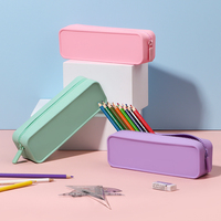 Étui à crayons en silicone personnalisé pour les enfants d'âge scolaire, les étudiants, grande capacité, mignon, pochette de papeterie pastel, facile à nettoyer