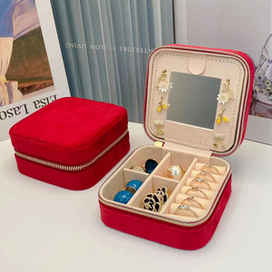 Hot Sale Exquisite Portable Jewelry Box with Mirror Luxurious Velvet Travel Gifting Packaging for Necklace <strong>Ring</strong> Earring <strong>Storage</strong> - Product Image 6