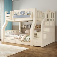 Lit superposé double en pin massif de style américain moderne avec rangement, pour parents et enfants, écologique, vente en gros