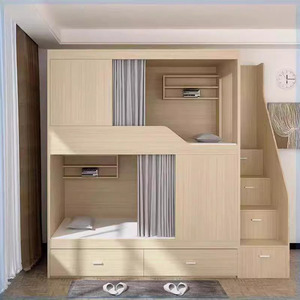 Factory Modern Design Capsule <strong>Bunk</strong> <strong>Bed</strong> Solid <strong>Wood</strong> with Partition Bookshelf &amp; Drawer-type Staircase for Home Youth Dormitory - Product Image 3